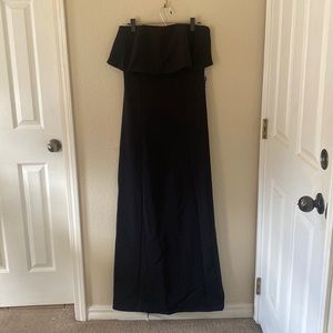 Black strapless bridesmaid dress with ruffle
